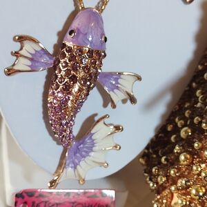 Betsey Johnson Purple and Gold Fish Brooch